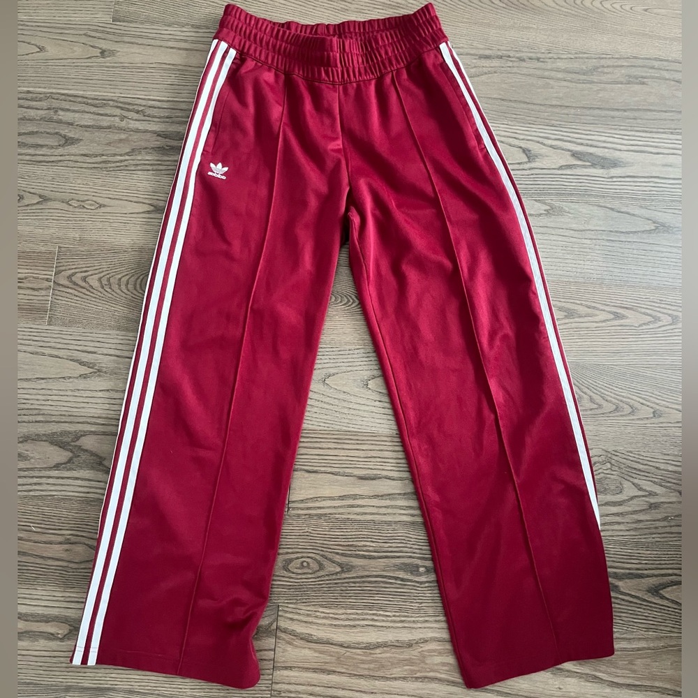 ✨adidas Red Track Pants with White Stripes